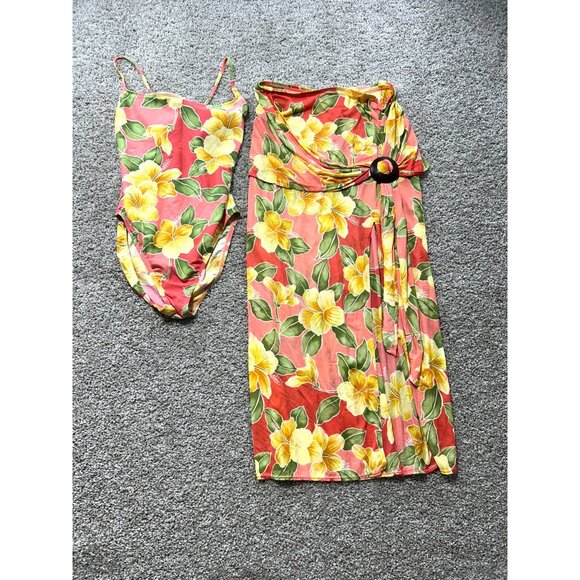 Tommy Bahama Women's Sz Medium Floral Swimsuit & Wrap Tropical - Picture 8 of 9